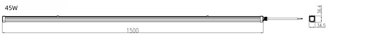 Desenho dimensional da luz do tubo tri-prova LED de 150 cm