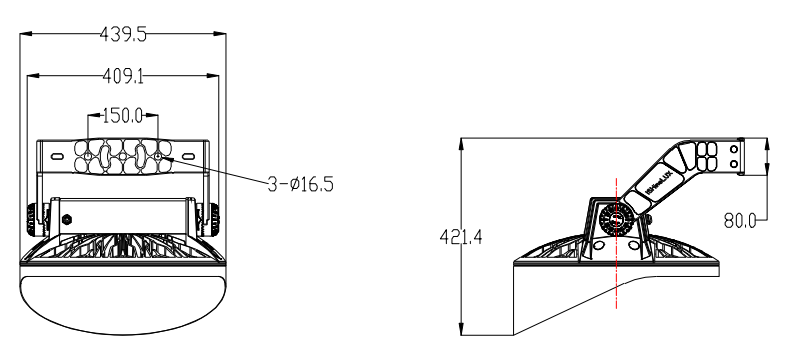 Disegno dimensionale rotondo della luce sportiva a LED da 500 W 2