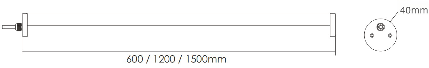 Afmetingen IP69K buisvormige LED tri-proof lamp