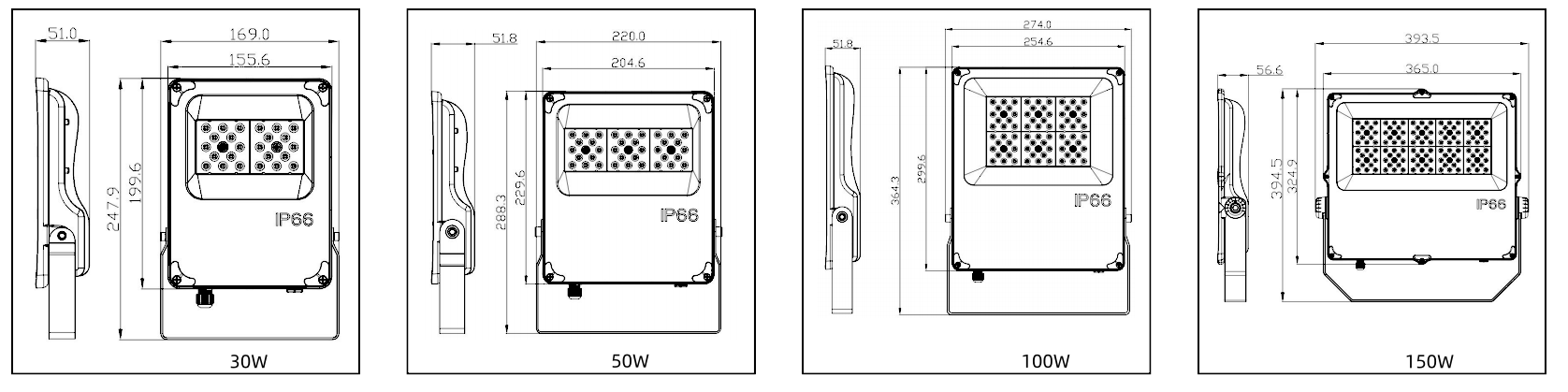 LED flood light dimensions