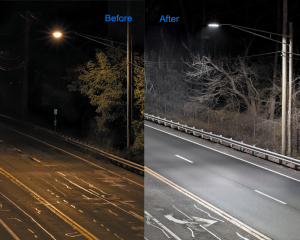 Comparação do nível de luz do projeto de retrofit de iluminação pública rodoviária LED