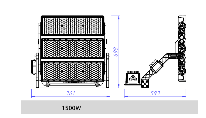 Dimensões da luminária LED para estádio