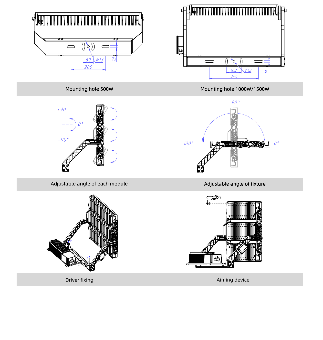 Installationstegninger for LED stadion armatur