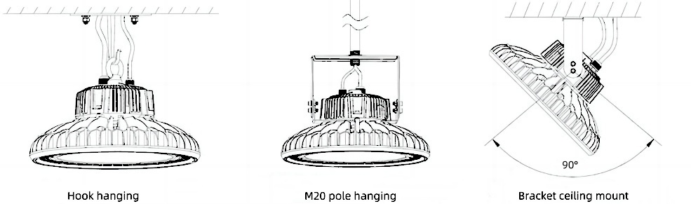 UFO led high bay 3 installatiemethoden tekenen