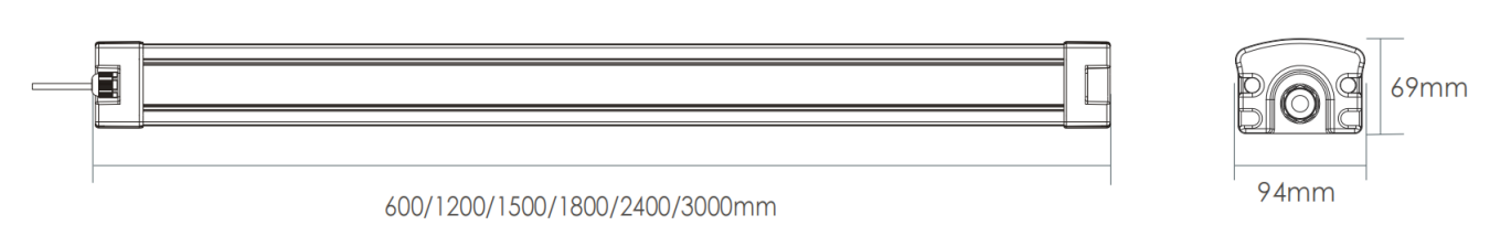 Abmessungen der LED-Tri-Proof-Lampe mit Aluminiumgehäuse