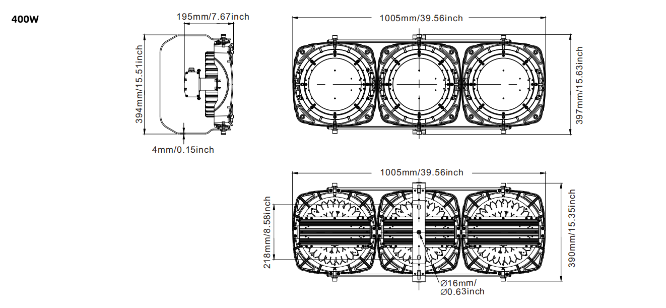 desenho de dimensões de 400W de alta temperatura