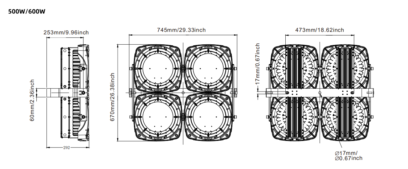 high temperature 500W 600W dimensions drawing