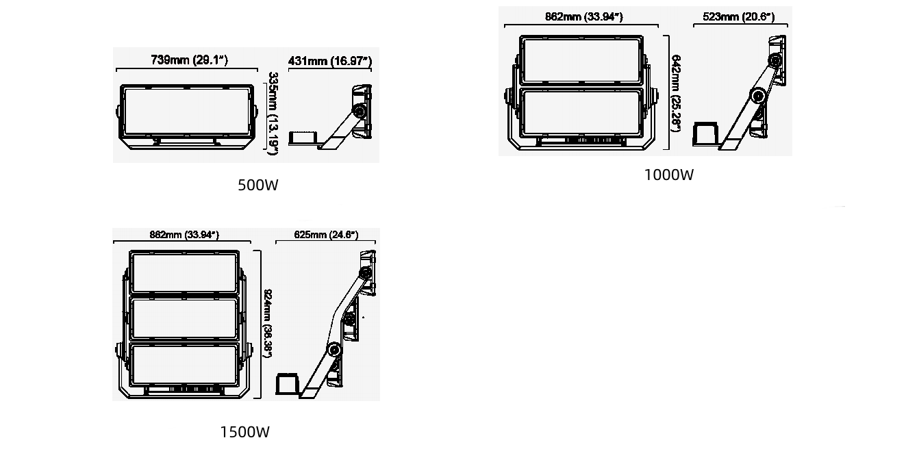 dimensions du produit de lumière de sport à LED