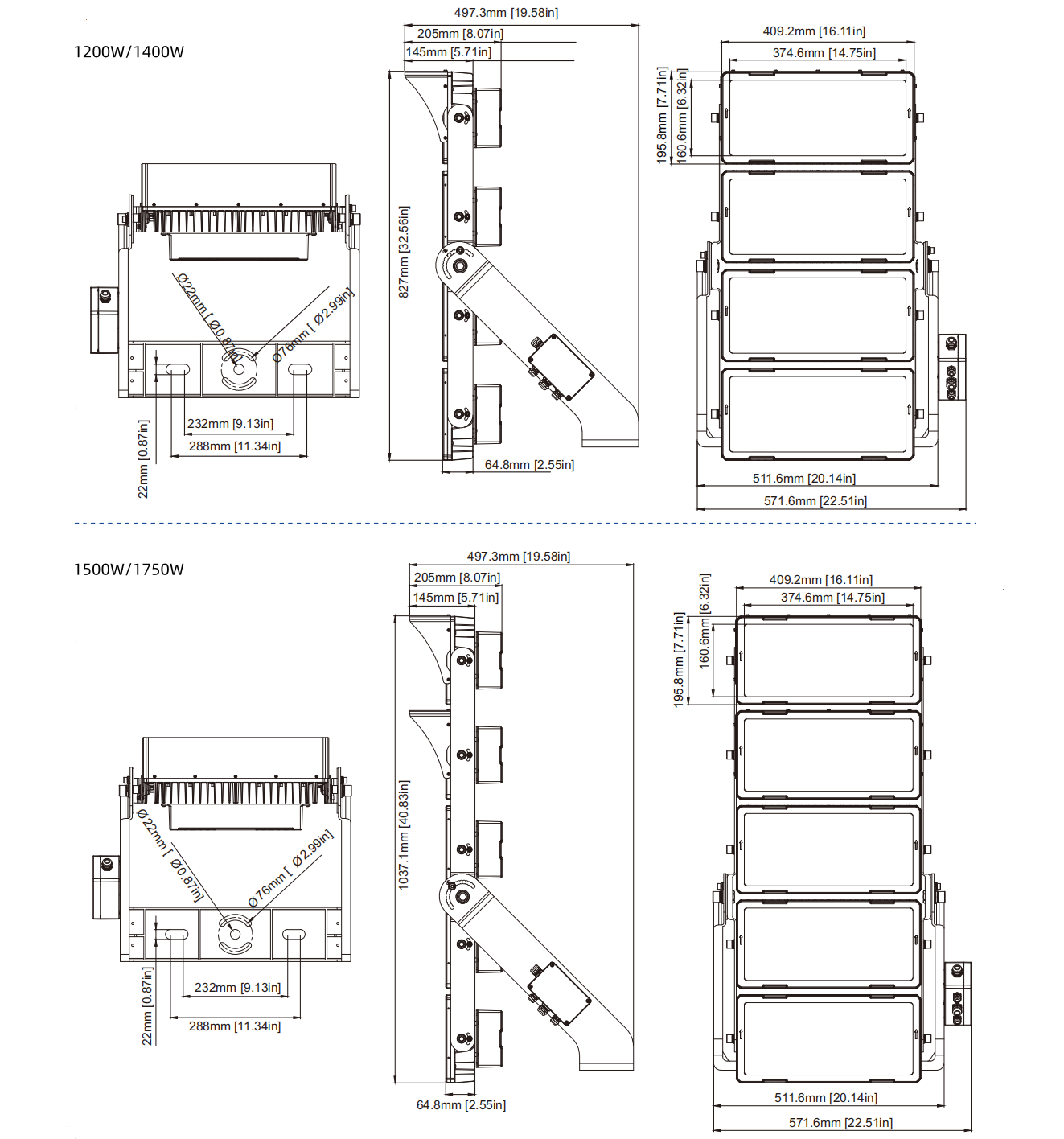 modular LED high mast dimensional drawings