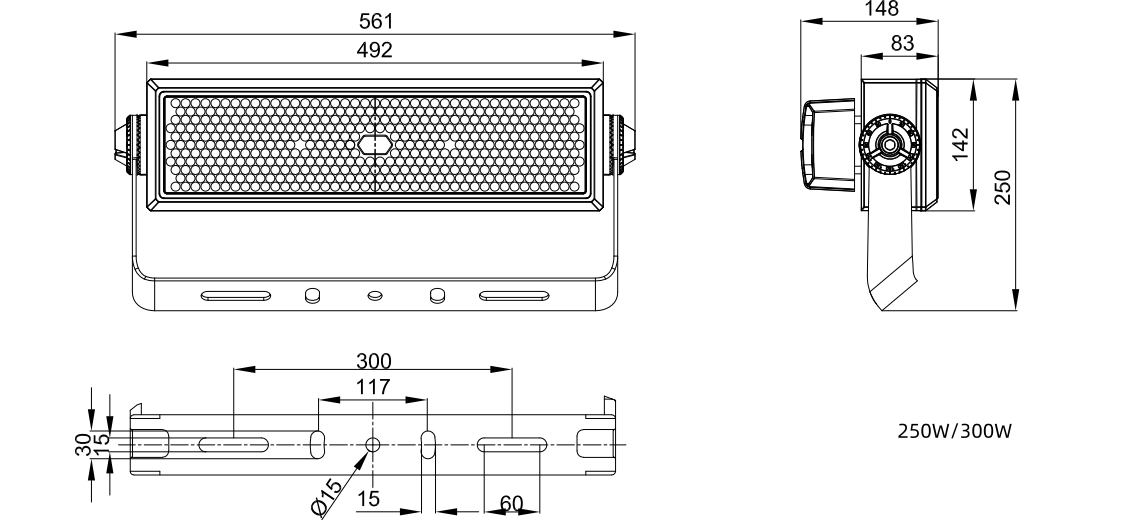 Modulare LED-Hochmastleuchte mit den Abmessungen 300 W