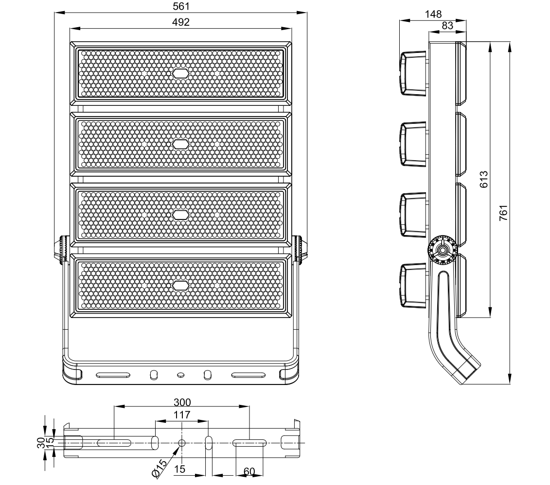 modular LED high mast light dimensions 4 modules