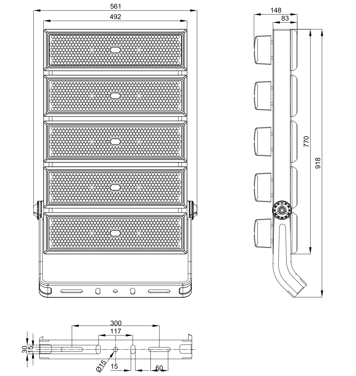 modulär LED hög mast ljus dimensioner 5 moduler