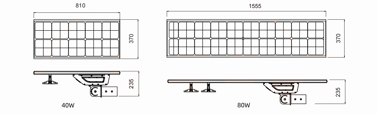 Disegno dimensionale del lampione solare a LED