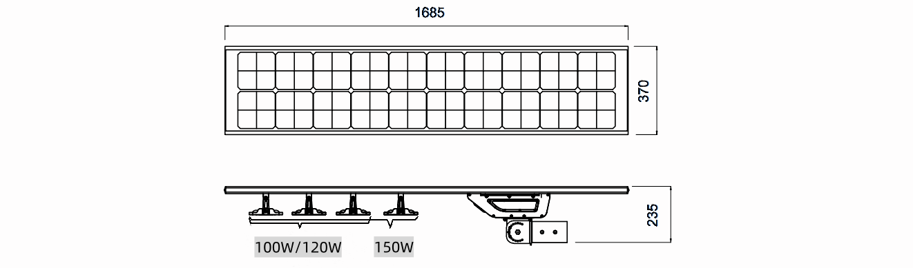 Dibujos dimensionales de farolas LED solares.