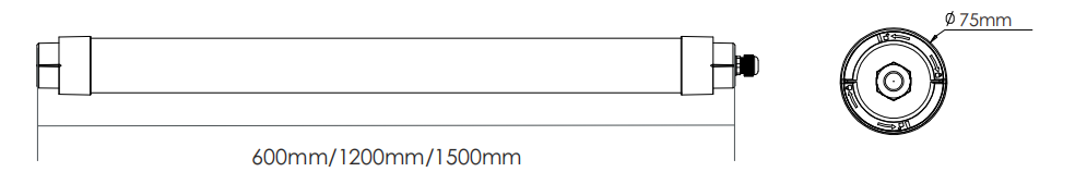 gire para abrir as dimensões da luz LED tri-prova